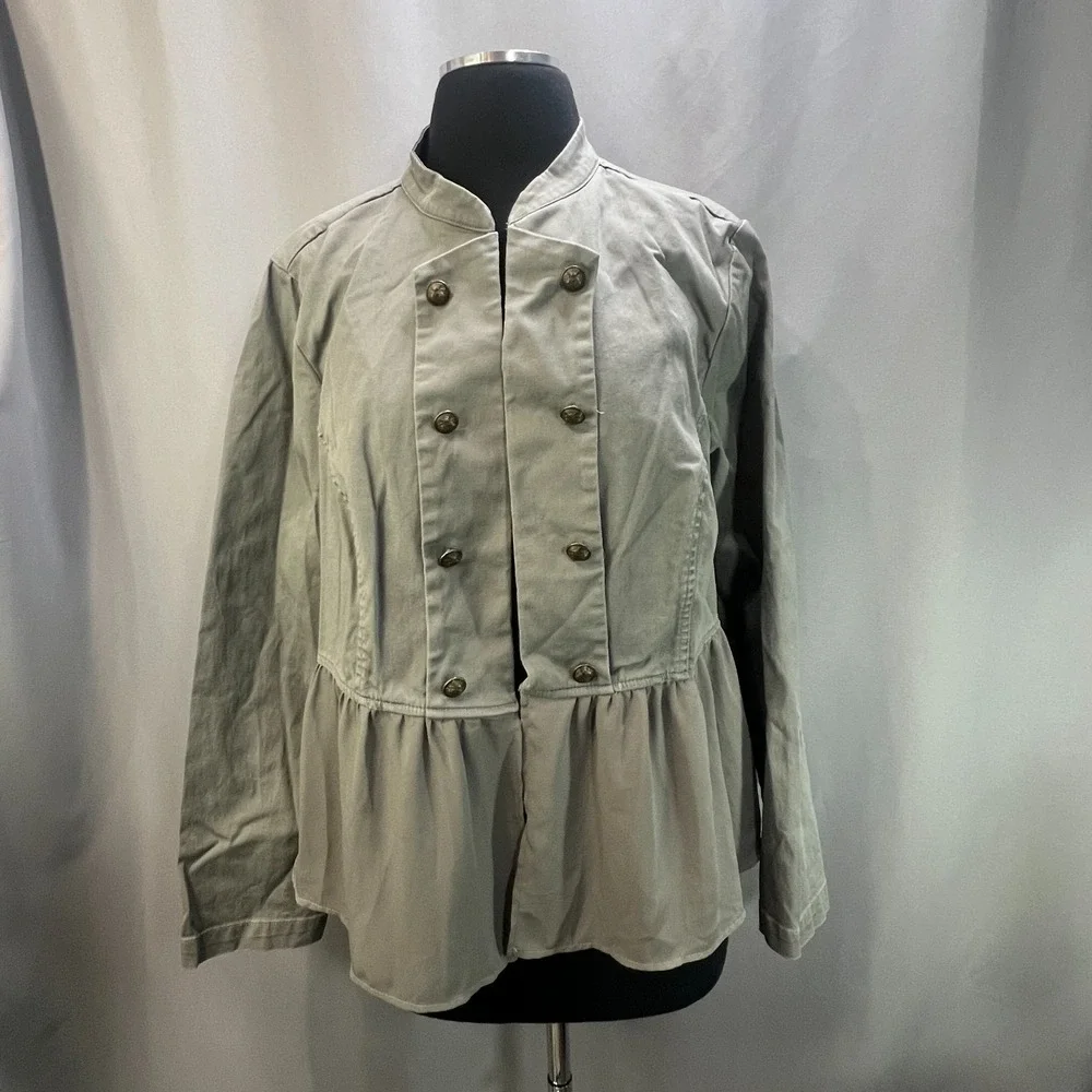 Torrid Twill Fabric Mixed Anorak Womens 2 Gray Cotton Button Front‎ Long Sleeves